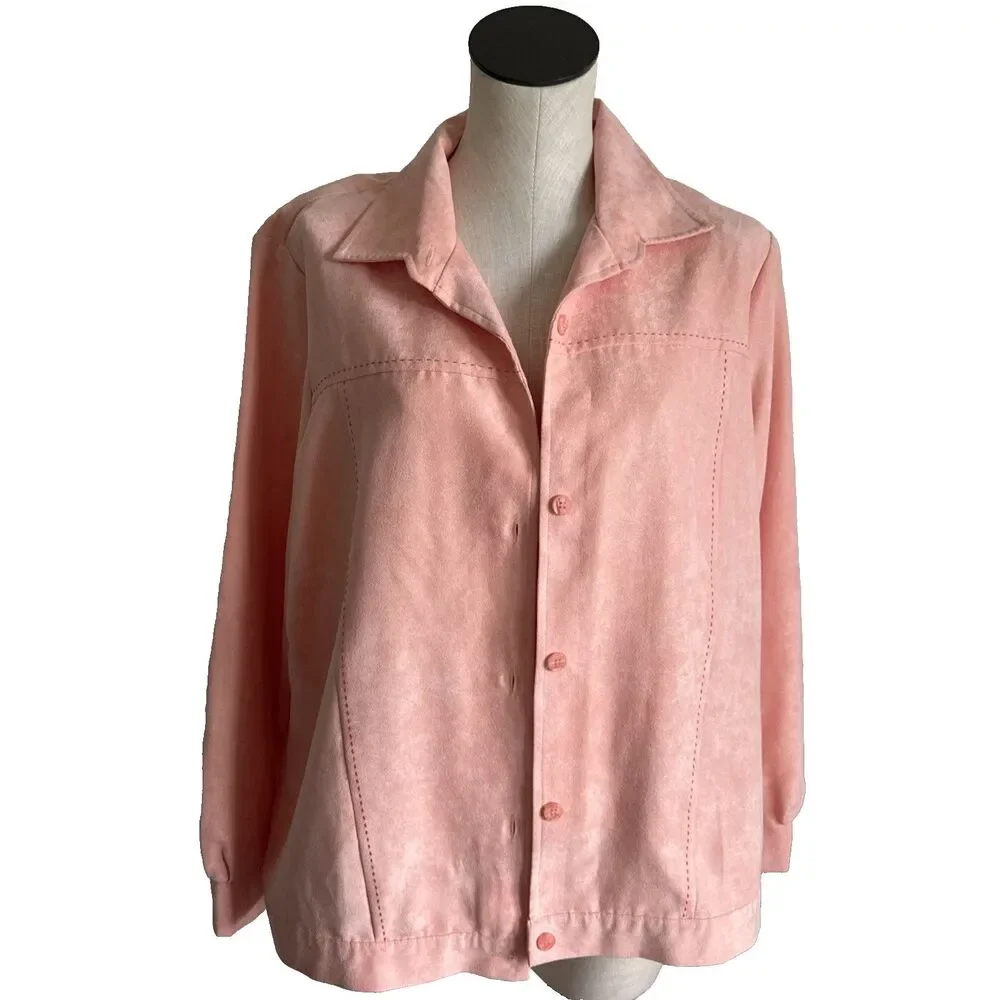 Vintage Maggie Sweet Collared Peach Orange Button Faux Suede Jacket Size Large